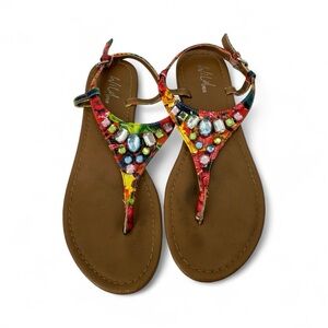 Wild Pair Frazier Jeweled Floral Thong Sandals Boho Gemstone Flat Sandals, 7
